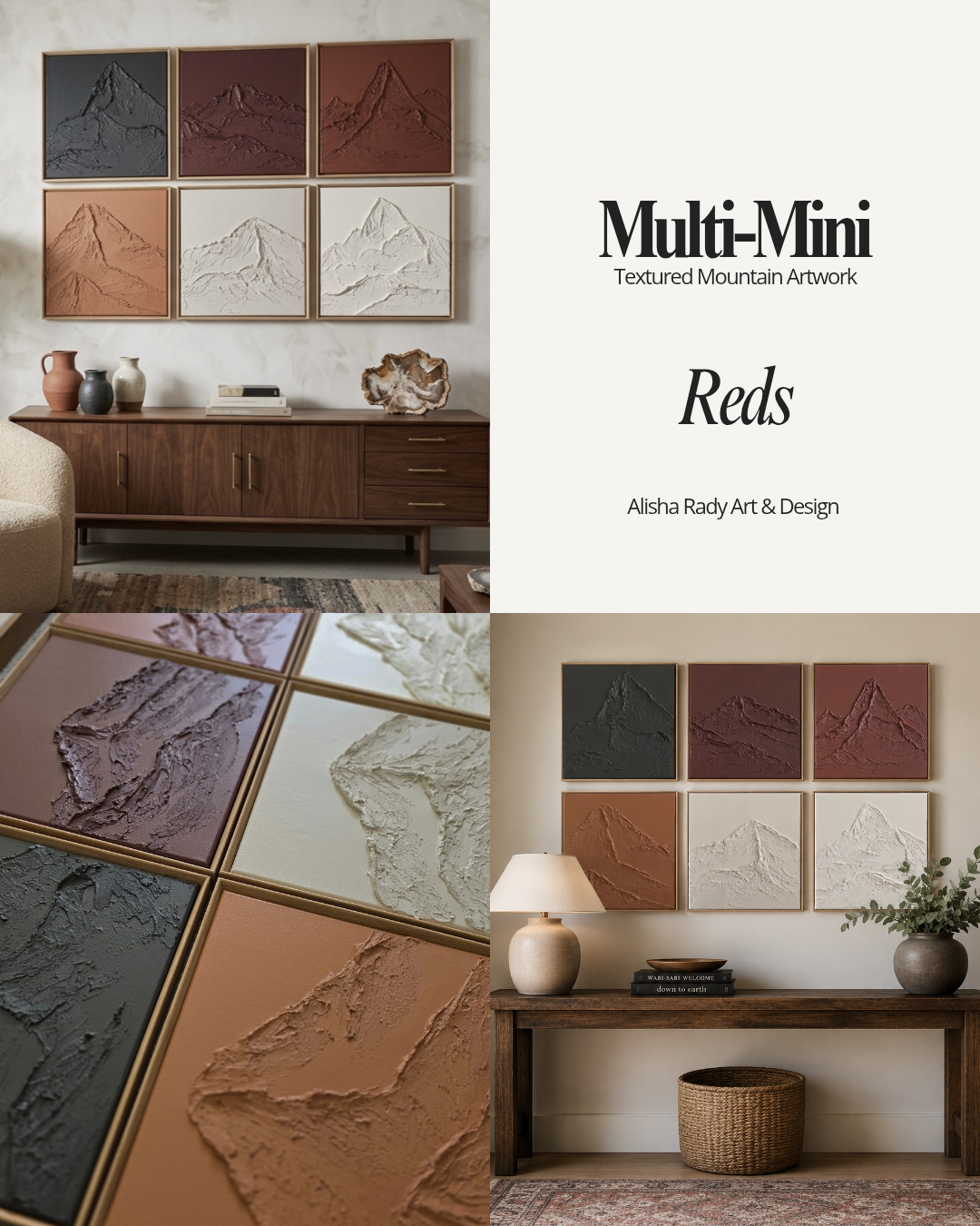 Collage of textured mountain artwork in various colors with 'Multi-Mini' branding.