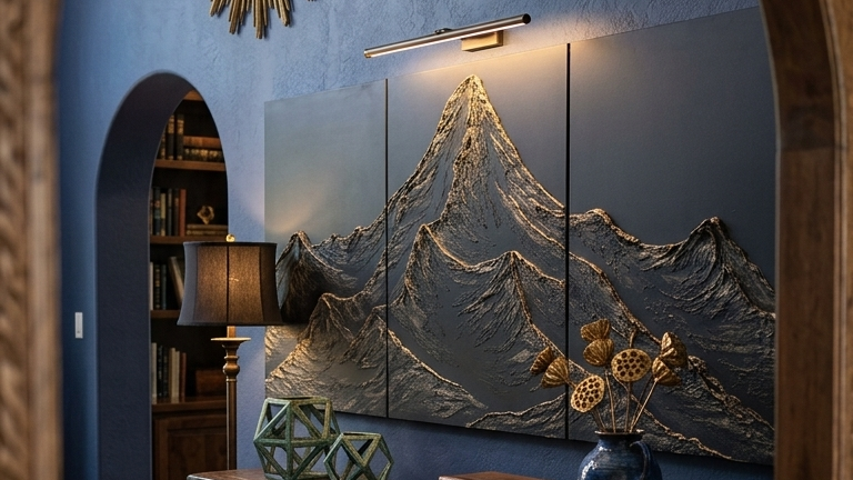 Decorative wall art with textured mountain design