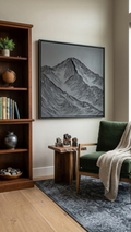 30x30 Textured Mountain Art Monochromatic Black