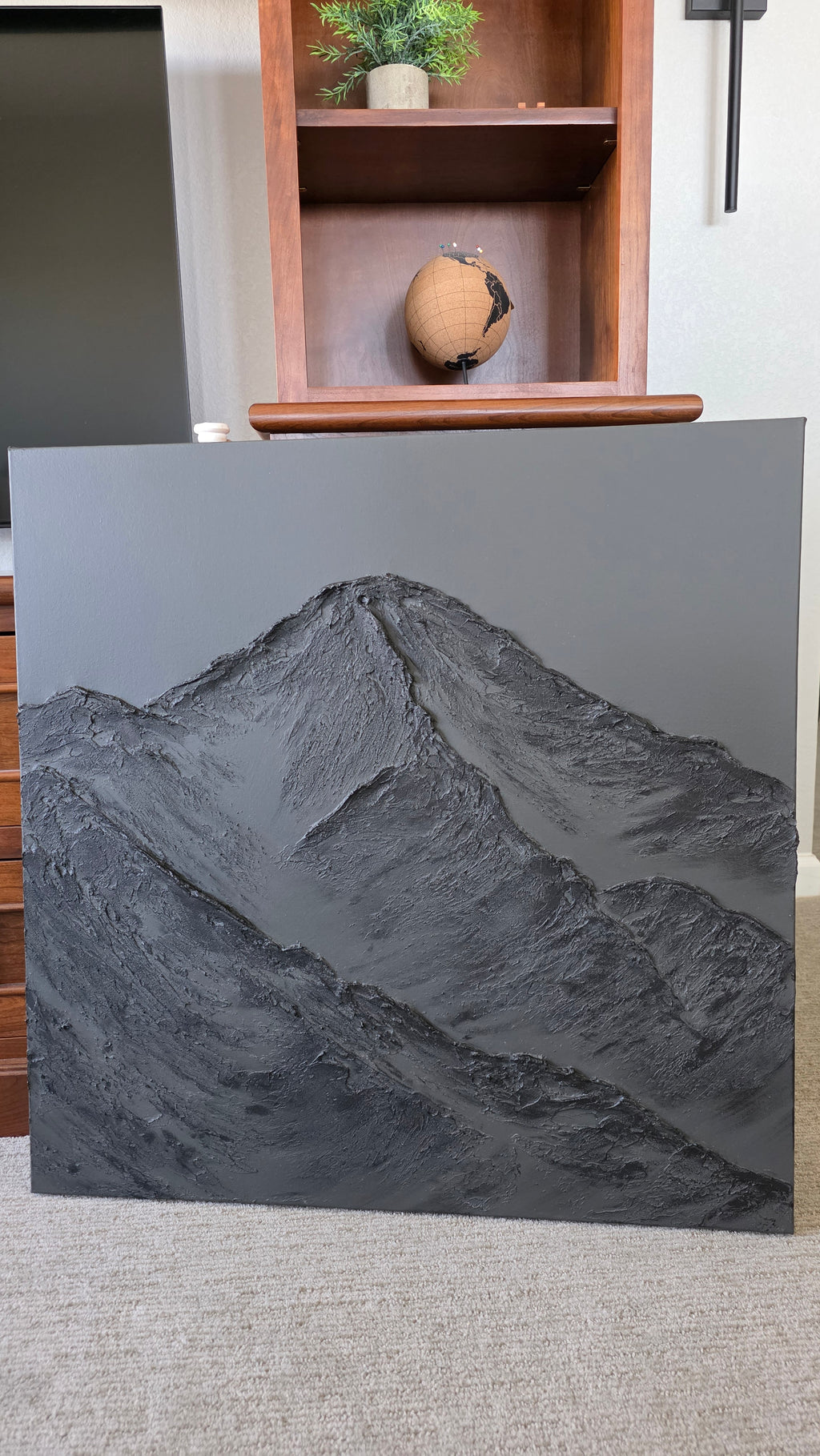 30x30 Textured Mountain Art Monochromatic Black
