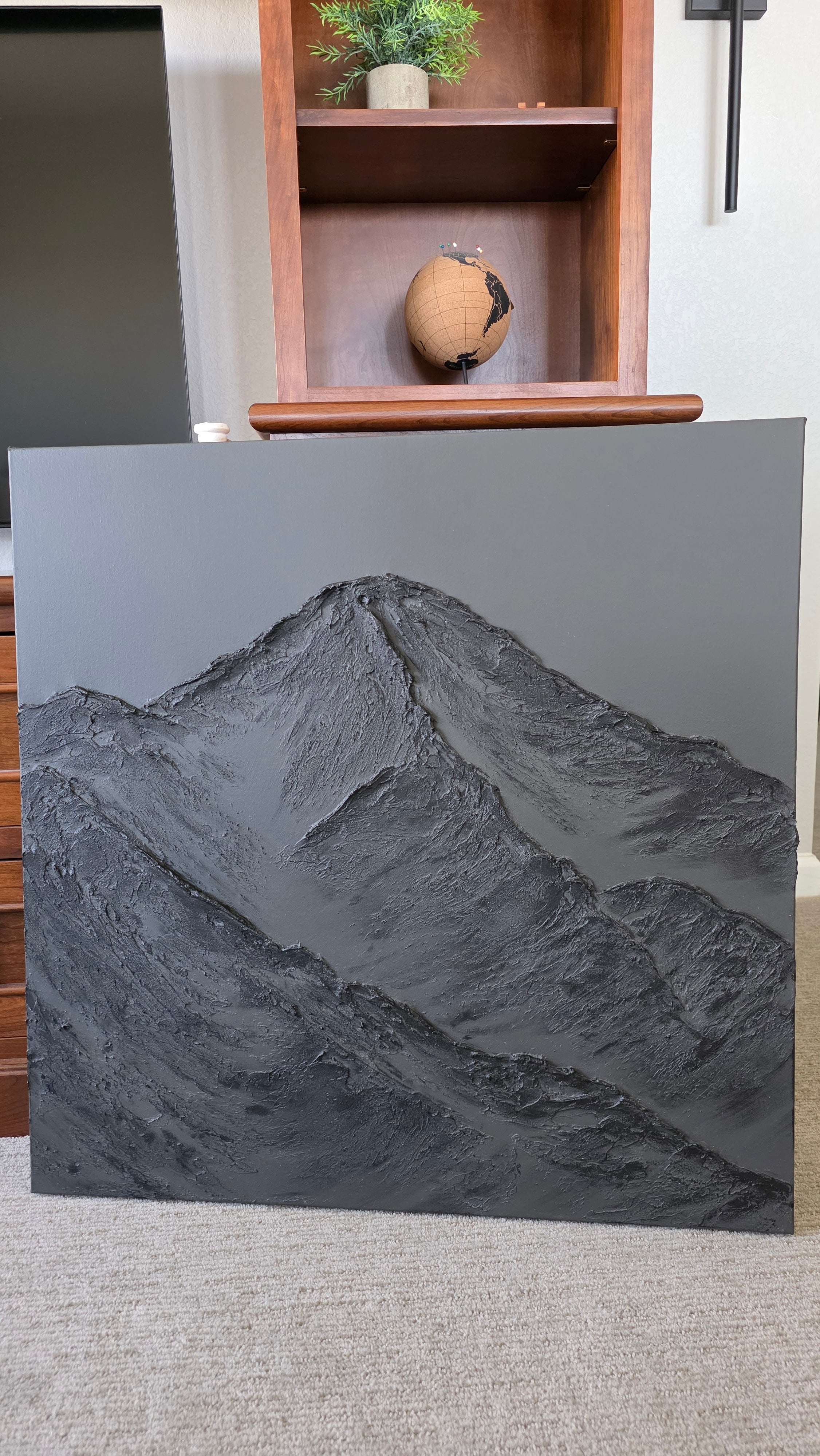 30x30 Textured Mountain Art Monochromatic Black