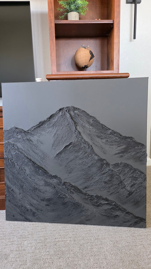 30x30 Textured Mountain Art Monochromatic Black